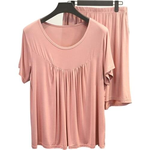 Oversize Women Pajamas Set Summer Cotton Sleepwear Nightwear 2PCS Shirt&Pant Homewear Plus Size 2XL-7XL Pyjama Pijamas Suit