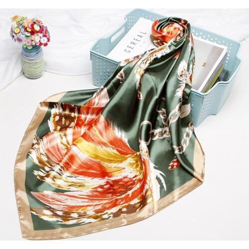 Fashion Kerchief Hair Scarf For Women Print Silk Satin Hijab Scarfs 90cm*90cm Square Shawls Neckerchief Scarves For Ladies 2019