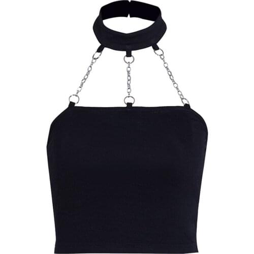 Women Tube Tops Summer Sexy Black Gothic Punk Slim Halter Solid Backless Lingerie 2021 Female Fashion Underwear Wrap Bras