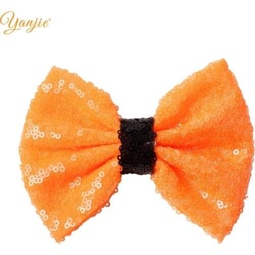 12pcs/lot Trendy Glitter Halloween Black/Orange Festival 5" Messy Sequins Hair Bow Barrette 2020 DIY Hair Accessories Hair Clip