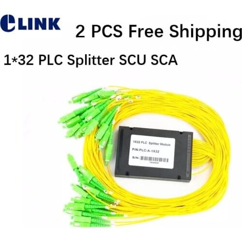 2PCS 1*32 PLC splitter ABS box type SC FC 1mtr 2.0mm 3.0mm yellow cable 1X32 Cassette FTTH coupler ODN free shipping factory