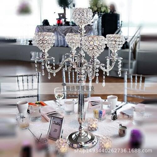 2PCS/lots bead flower shape crystal metal candlestick centerpiece for Wedding decoration event party decoration
