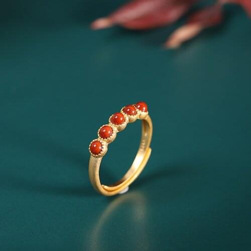 2021 New Style 925 Silver Jewelry Bracelet Fashion Womens Opening Inlaid Natural Southern Red Agate Ring Gift