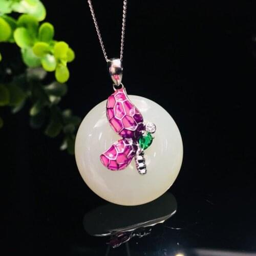 925 Pure Silver Hetian Jade Pendant Simple Fashion White Jade Safe Buckle Necklace, Designed for Womens Boutique Jewelry