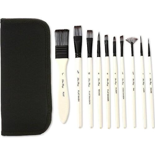 White pole 10pcs multi head brush set black and white nylon brush canvas bag set