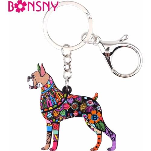 Bonsny Acrylic Animal Jewelry Boxer Dog Key Chain Key Ring Gift For Women Girl bag 2017 New Charm Men Keychain Pendant Dog Breed