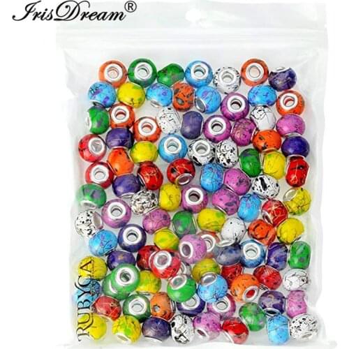 50PCS Lot Assorted Big Hole Round Loose Murano Spacer Crystal Glass Beads Fit Pandora Charms Bracelet For DIY Jewelry Necklace