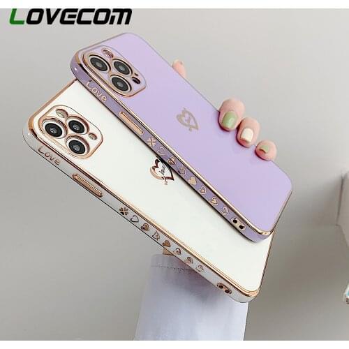 LOVECOM Side Plating Love Heart Phone Case For iPhone 12 Pro 11 Pro Max XR X XS Max 7 8 Plus Soft TPU Candy Color Square Cover