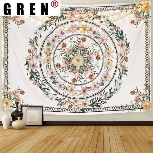 GREN Tapestry Floral Bohemian Mandala Wall Hanging Fabric Mural Background Cloth Wall Rugs Towel Beach Blanket Living Home Deco
