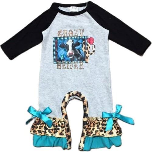 GirlyMax Fall Winter Infant Toddler Crazy Heifer Clothes Baby Girls Long Sleeve Farm Romper