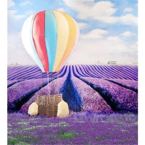 Photographic Camera Backdrops 5x7 Lavender Flower Field Hot Air Balloon Real Background For Photo Shoots Wedding Backdrops