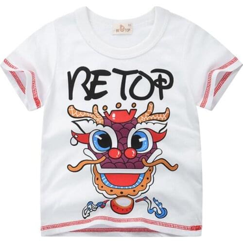 Baby boys girls T-shirt 1-7T kids summer pure cotton Tees children cartoon dragon lion degsin shirt pullover shirt toddler cloth