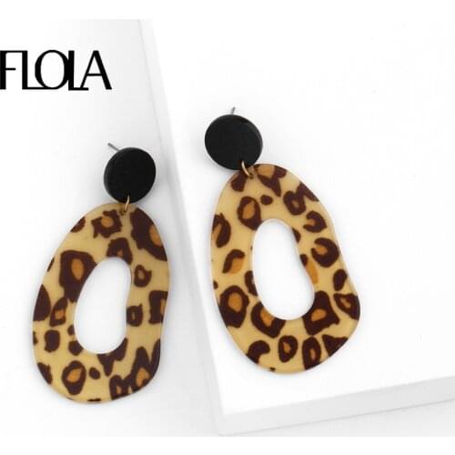 FLOLA Leopard Geometric Earrings for Woman Acrylic Animal Print Drop Earrings Vintage Big Oorbellen Pendientes Za ersn92
