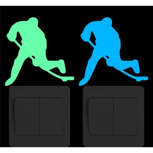 Ice Hockey Plaery Vinyl Switch Sticker Glow in the Dark Personalized Sport Wall Stickers Home Decor Luminous Decor for Kids Room
