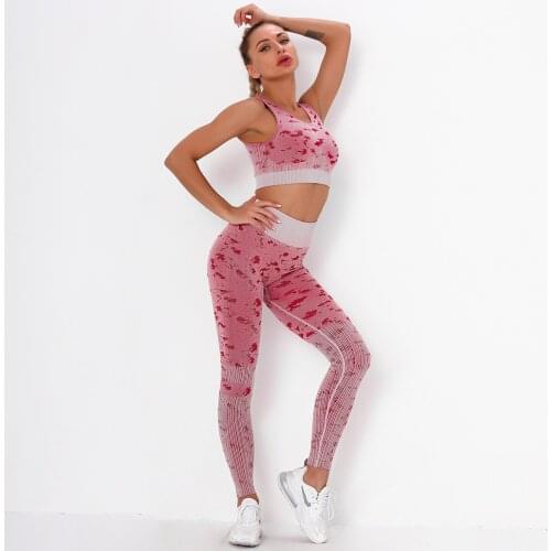 2021 New Seamless Gym Set Women Fitness Clothing Sport Suits Female Workout Pants High Waist Leggings Top Sport Bra Sportswear