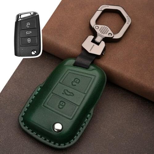 Leather Key Case Cover Remote Shell for VW Golf 7 Polo Tiguan Skoda Octavia Kodiaq Karoq Seat Ateca Leon Accessories Ring