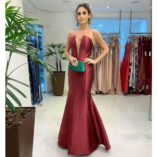 Red Wine Evening Dress 2021 Mermaid Sleeveless Floor length Burgundy Sexy v-Neck Women Party Gowns Elegant Backless Graceful