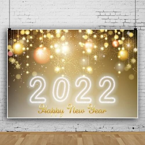 Laeacco Gold Light Bokeh Happy New Year 2022 Fireworks Family Friend Celebrate Party Decor Photography Background Photo Backdrop