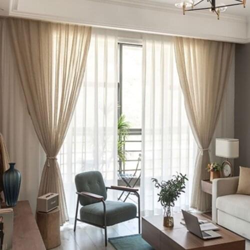 ELKA Linen Tulle Curtains For Living Room Modern Flax Sheer Curtains Bedroom Solid Voile Japanese Curtains Window Drapes
