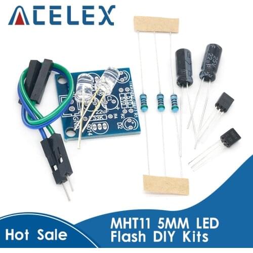 MHT11 Simple 5MM LED Flash DIY Kits DC 3V-14V Circuit Electronics Suite 1.6mm Parts for Arduino Blinking Flashing Kit