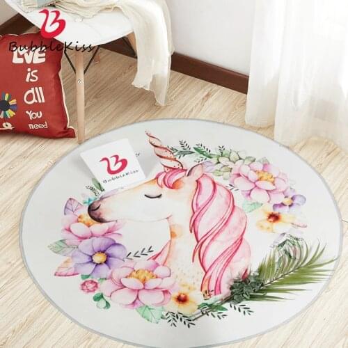 Bubble Kiss Cute Cartoon Round Carpet For Childrens Room Pink Printed Girls Bedside Rugs Home Decorative Non-Slip Floor Rug