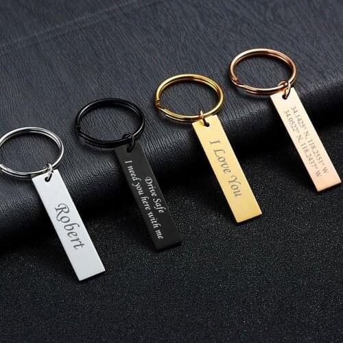 Mini-World Classic Simple Custom Engraved Name Date Coordinate ID Bar Keychain Stainless Steel Keyring Personalized Jewelry Gift