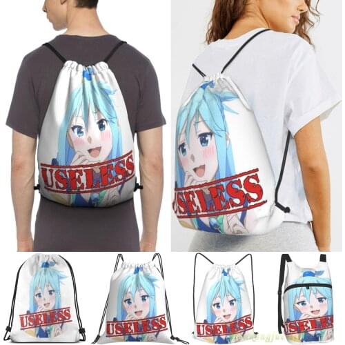 Men Outdoor Travel Drawstring Backpack Bags Konosuba Aqua Is A Useless Goddess Women Sports Travel Bag Fitness Swimming Bag