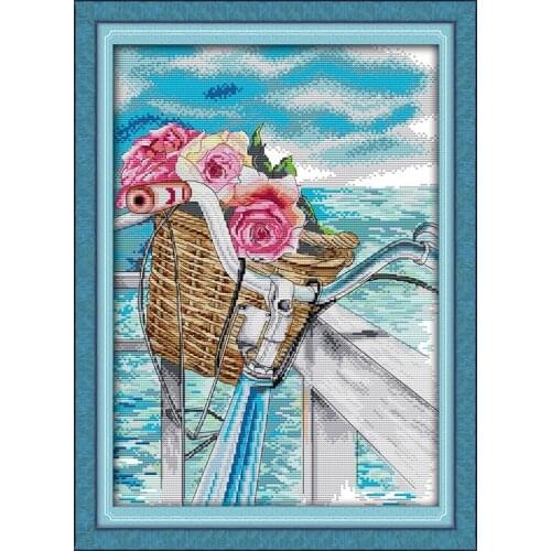 Cross Stitch Set Embroidery Kit (Seaside Romance) DIY Cross Stitch pattern, landscape aida cloth count printing cross stitch kit