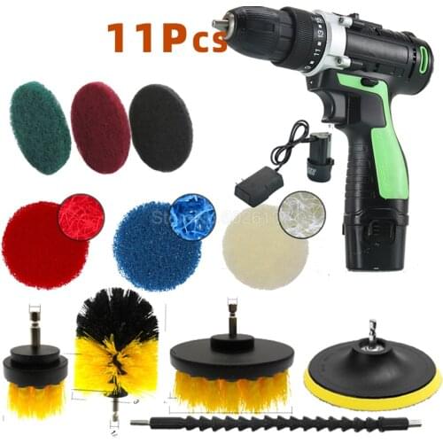 11 Pcs Drill Brush Cleaner Kit Power Scrubber For Cleaning Bathroom Bathtub Brushes Scrub Car Tools Electric Kitchen Surfaces
