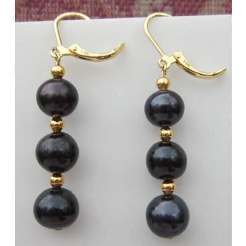 NEW AAA PERFECT south sea black pearl earrings 14k/20 GOLD