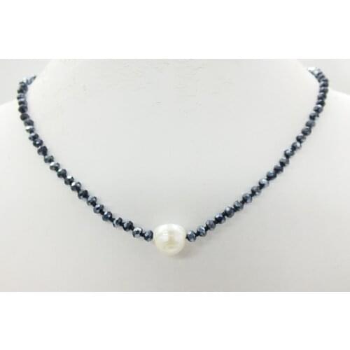 Charming ! 4mm crystal, white pearl, necklace, the most classic summer romantic beach jewelry . More new necklace to choose 18"