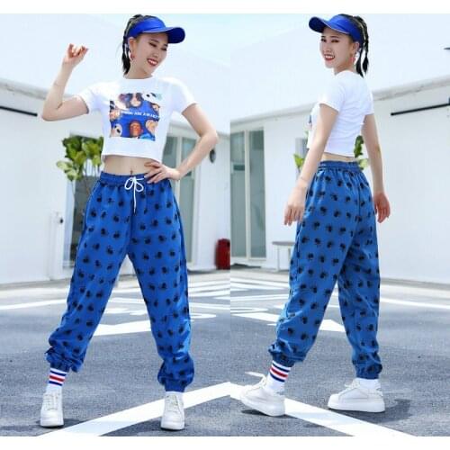 Adults Modern Dance Clothes Hip Hop Jazz Dance Costumes For Women Loose Print Tooling Pants Ladies Pants Rave Clothes DT3062