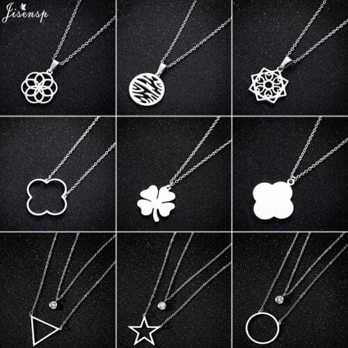 Jisensp Stainless Steel Hollow Round Pendants Necklaces Simple Creative Geometric Choker Necklace Trend Jewelry Italy Design
