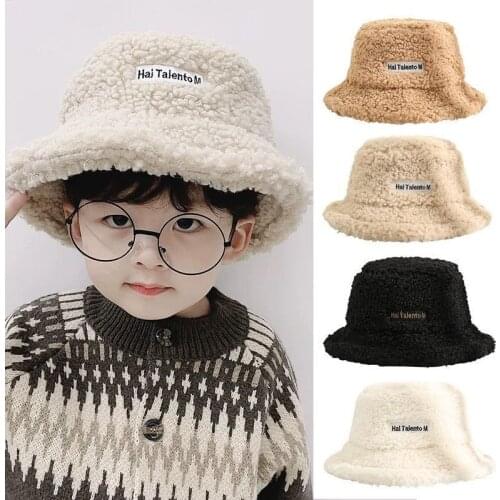 New Cute Baby Hats Autumn Winter Lamb Wool Boys Girls Bucket Hat Solid Color Children Infant Toddler Panama Cap Sun Basin Hats