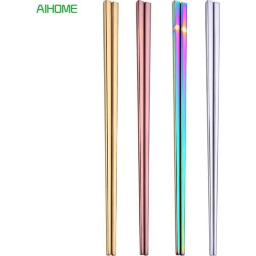 Stainless Steel Rainbow Chopsticks Japanese Chinese Korean Tableware Colorful Anti-scald Reusable Chopsticks