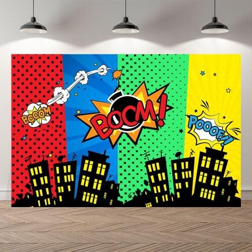Seekpro Backdrop for photography Super Hero City Boys Child Birthday Party Background Decorations Baby Shower Banner Backdrop