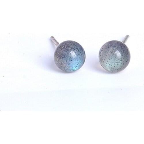 BOROSA 6mm Natural Labradorite Stud Earrings Silver Color Round Ball Beads Earring for Women Fashion Jewelry Gifts WX1705