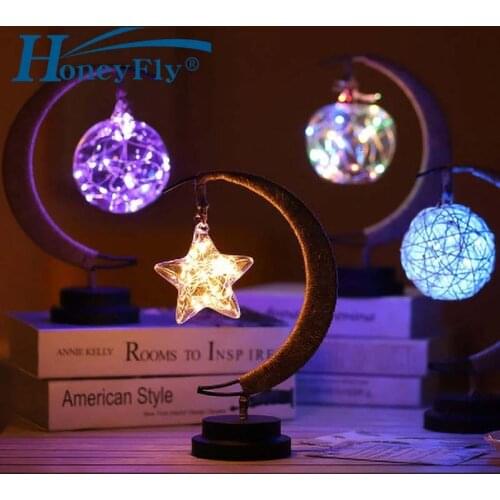 HoneyFly LED Night Light Takraw / Apple /Stars Decor Table Lamp AA Battery Powered Gift Lamp Sleeping Light Children Gift Party
