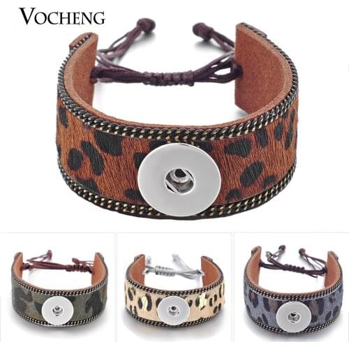 Vocheng Snap Charms Button Bracelet 4 Colors 18mm Lace-up Genuine Leather Leopard Print Jewelry NN-438 Snap