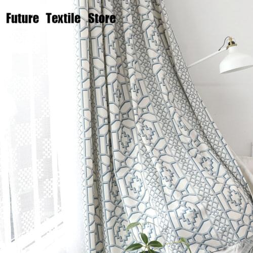 Blue Wall Stone Window]The Curtain Is The Curtain Fabric of The Living Room Dining Room Modern Cotton and Linen Printed Curtain