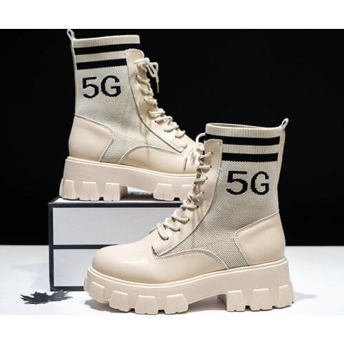 2021 Womens Thick-soled Motorcycle Boots Womens Gothic Thick Punk Womens Black Lace-up XL 35-43