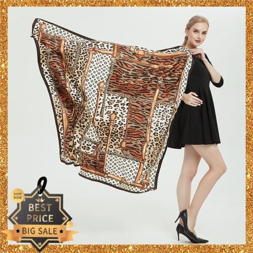 2020 New Print Women Big Scarf 130cm Square Pashmina Twill Silk Feeling Ladies Kerchief Luxury Scarves Hijab Fashion Shawl Wrap