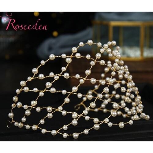 Wedding Bridal Hair Vine Headband Full Pearls Wedding Headpiece Hair Accessories Handmaid RE4211