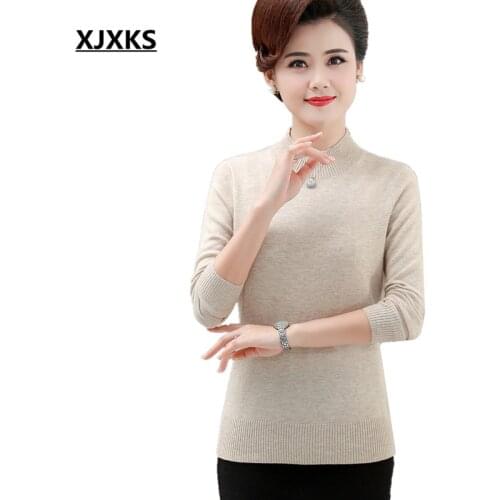 XJXKS Pure color all-match women turtleneck sweater 2020 autumn winter new 100% pure wool knitted sweater women pullover