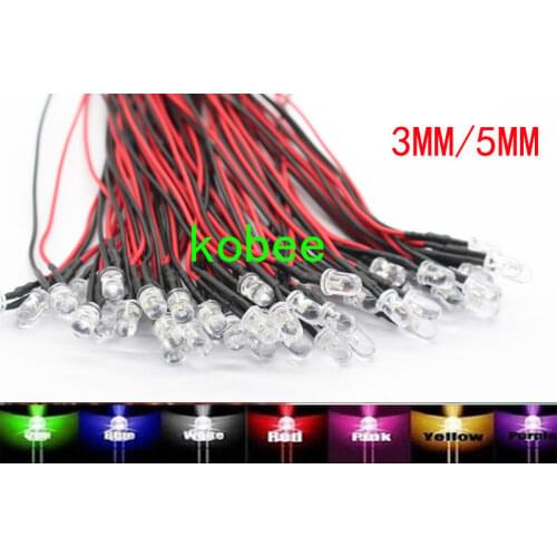 20pcs/lot 20cm Pre Wired 3mm 5mm LED Light Lamp Bulb Prewired Emitting Diodes For DIY Home Decoration DC12V