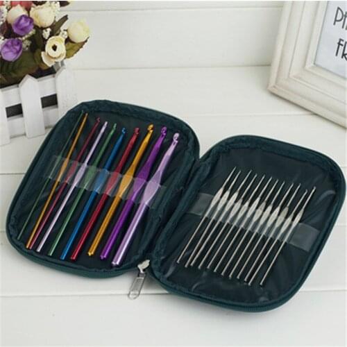 22pcs Candy Colors Hand Crochet Hooks DIY Knitting Needles Tool Weave Craft Sweater Metal Needles Tools Bag