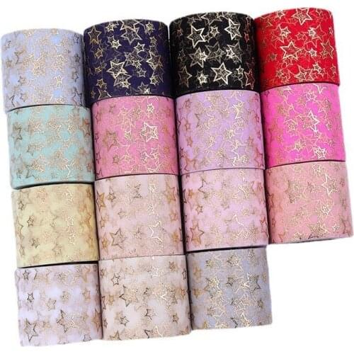 25Yards/Roll 8CM Bronzing Five-Pointed Star Yarn Party Ribbon HX05 DIY Bow Hair Accessories Tutu Skirt Girl Hairpin Material