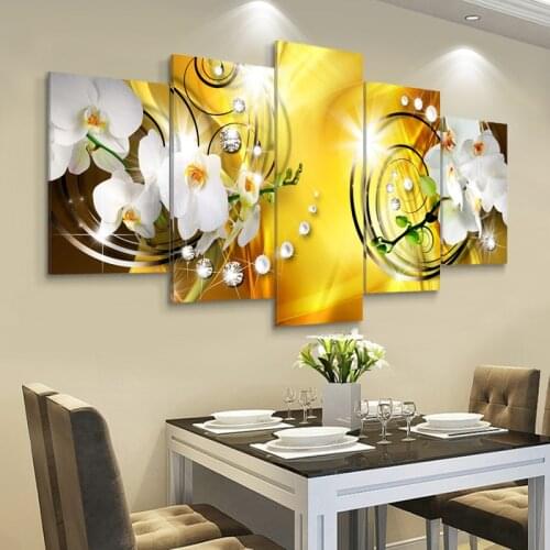 Abstract Orchid Flowers Posters and Prints 5 Panel Canvas Painting Modern Wall Art Modular Wall Pictures for Living Room Decor