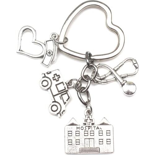 Nurse Skeleton Hospital Medical Box Key Chain Needle Syringe Stethoscope Heart Keyring Gift Medical Student Graduate Souvenir