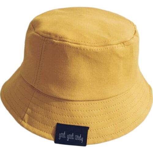 Toddler Kids Sun Protection Bucket Hat Letters Label Solid Color Fisherman Cap U90E